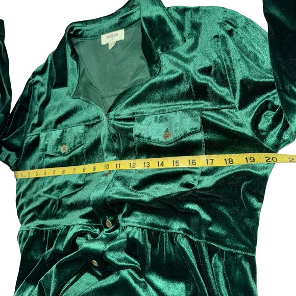 Umgee Royal Green Velour/Velvet Long Sleeve Button Down Collared Dress Sz M - Picture 7 of 10